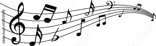 category:, pop, notes, description:, music, half, sixteenth, quarter, illustration, isolated, various, symbol., eighth, clef, design, staff, treble, flat, song, arranged, note, sharp, well