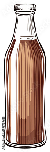 Brown Liquid in Classic Glass Bottle Sketch Illustration Still Life