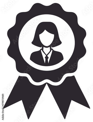 Professional woman award badge achievement icon for business excellence recognition