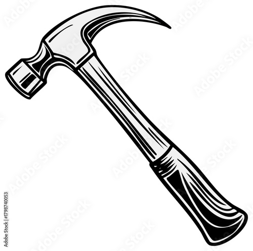 Vintage style hammer illustration shows a claw hammer tool, design for carpentry work and repair. Hand tool, home improvements.