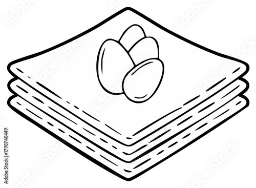 Traditional baklava sweet dessert with nuts hand drawn line art illustration