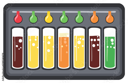 Colorful Beverage Dispenser with Fizzy Drinks and Different Flavors Vector Illustration