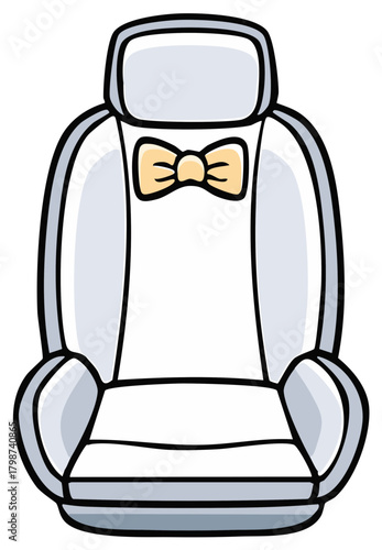 Cartoon car seat with a bow tie, illustration.