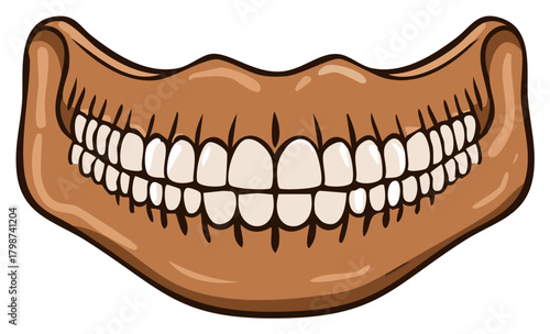 Cartoon skeleton lower jaw illustration with a wide grin and bared white teeth