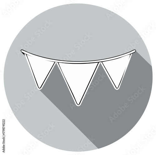 Minimalist Bunting Icon Decoration Graphic Celebration Pennants in a Circle with Long Shadow