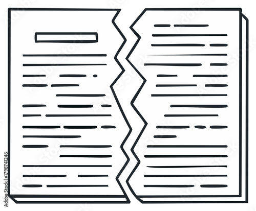 Hand drawn image of ripped documents revealing concept of conflict, disputes, contract termination or cancelled invoices