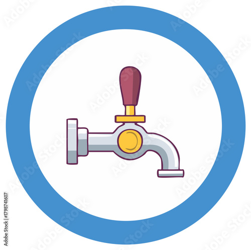 Cartoon Beer Tap Icon Within a Blue Circle Design Element