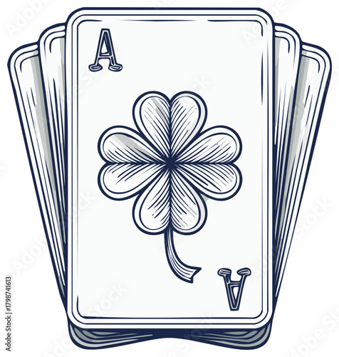 Ace of Clubs Playing Card with Clover Symbol Hand Drawn Illustration