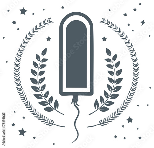 Tampon Graphic with Starry Decoration and Floral Laurel Wreath Design