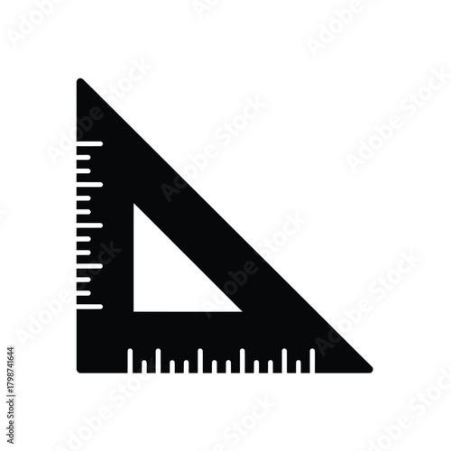 Black silhouette of a drafting triangle ruler with measurements
