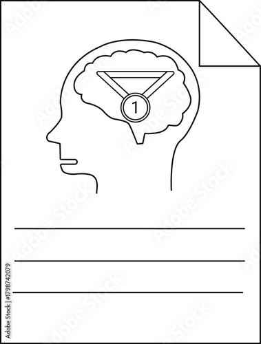 An illustration showing a head with a brain containing a medal with the number 1 on a paper