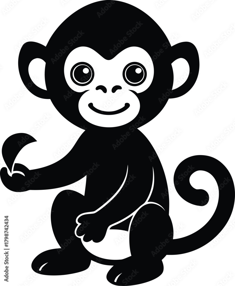 Fototapeta premium a cute baby monkey sitting and holding a banana .eps
