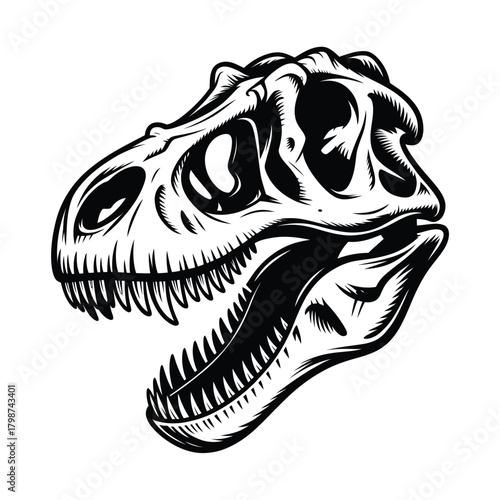 Detailed illustration of a fierce tyrannosaurus rex skull