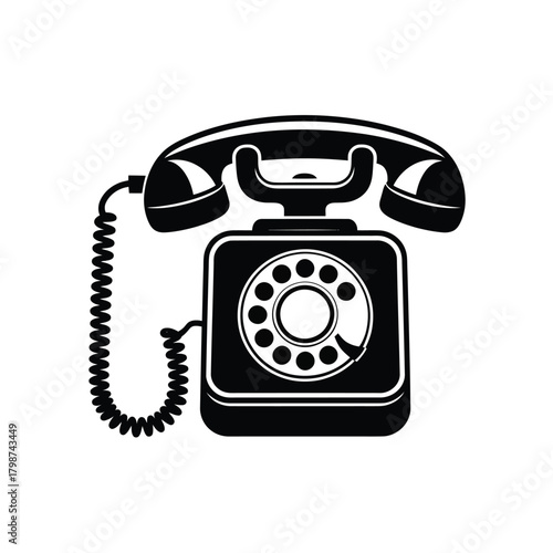 Vintage rotary dial telephone with coiled cord illustration