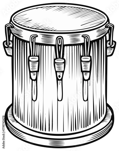 Detailed Woodcut Style Illustration of a Keg with Taps; Outlines Showcase the Texture, Perfect for a Vintage Themed Design