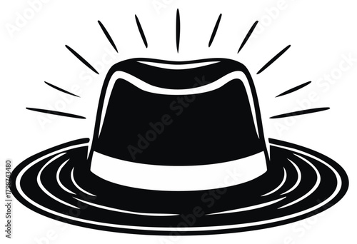 Black fedora hat with radiating lines symbolizing idea or thought