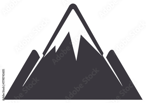 Stylized dark mountain peaks icon with a modern abstract design representing nature and adventure