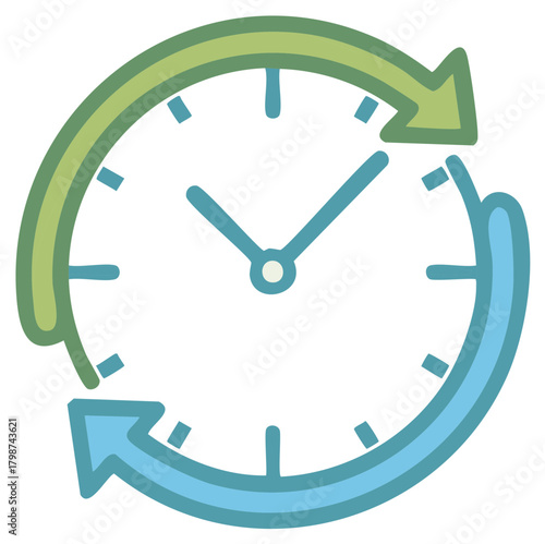 Clock face with arrows and concept of time management