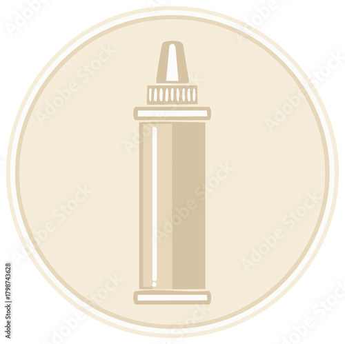 Monochrome Illustration of a tall Squeeze Bottle Icon Design in a Beige Circle