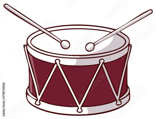 Illustration of Drum and Drumsticks with Red Accents for Music Percussion Theme