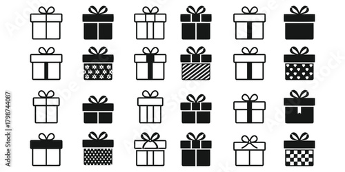 category:, birthday, occasions., bow, solid, description:, snowflakes, wrapped, illustration, gift, various, (149), outlines, design, size, collection, christmas, celebration, icon, black, variety, sy