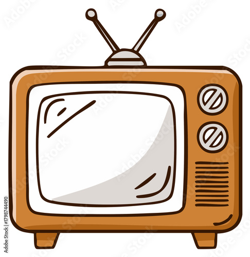 Vintage television with two antennae and a blank screen