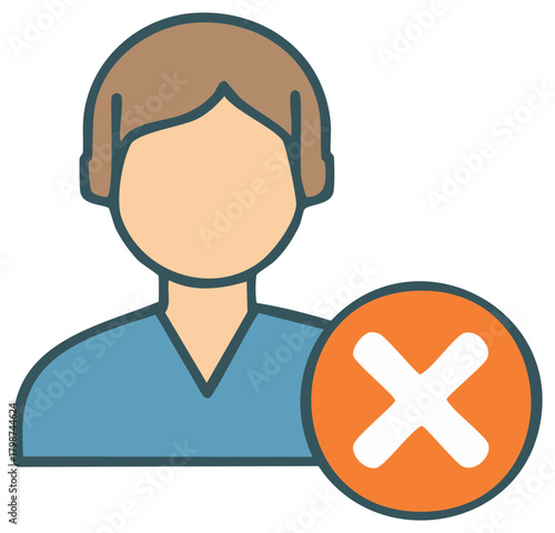 Person icon with a cancel sign.  Illustration for deletion or no entry.