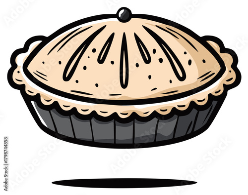 Delicious cartoon pie illustration with berry top and crimped crust