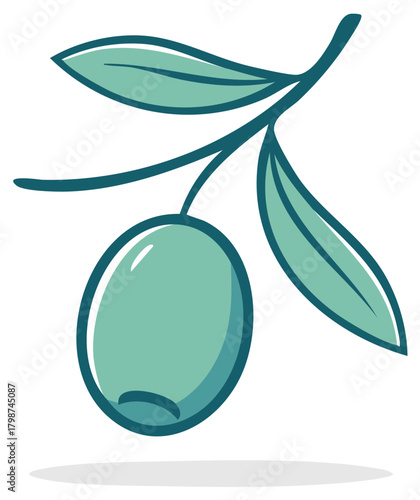 Simple green olive on a branch with leaves cartoon vector illustration icon