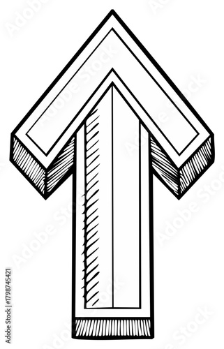 Upward direction arrow illustration. Hand drawn style graphic symbol.