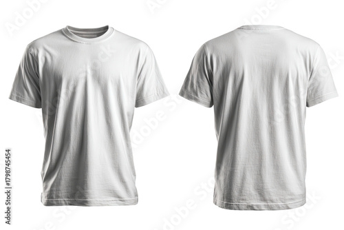 Plain white t-shirt, front and back view, on black