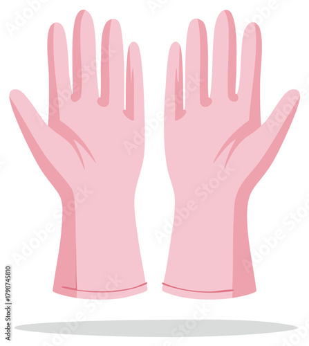 Vector illustration of a pair of pink rubber gloves for household cleaning and dishwashing