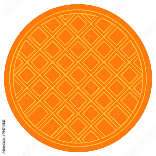 Orange waffle illustration. Top view of a round waffle with diamond grid pattern.