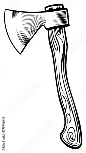Vintage Hatchet Illustration Sharp Blade Lumberjack Tool Wood Grain Handle