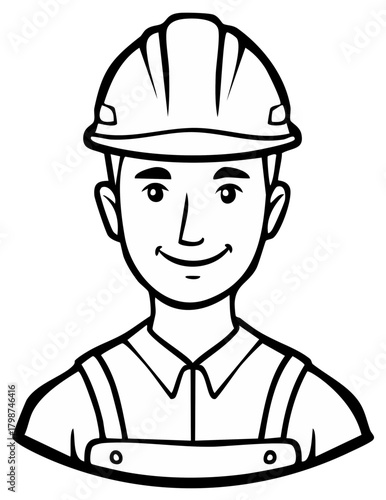 Engineer or Construction Worker Smiling, Wearing Hard Hat and Overalls, Black and White