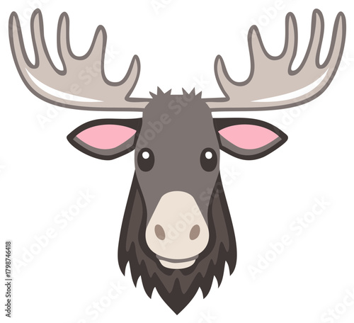Adorable cartoon moose head with majestic antlers vector illustration
