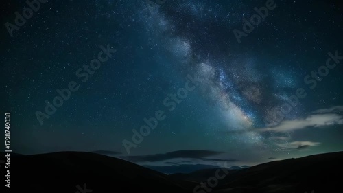Night sky with the Milky Way galaxy visible above a dark, silhouetted landscape.