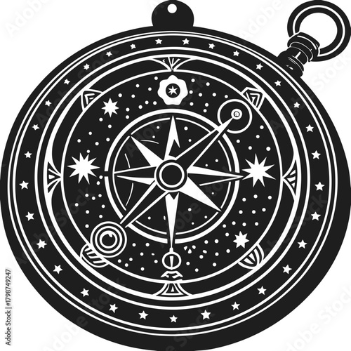Vintage stylized celestial compass illustration guiding discovery