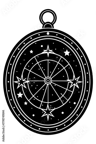 Celestial compass vector illustration with stars and mystic design