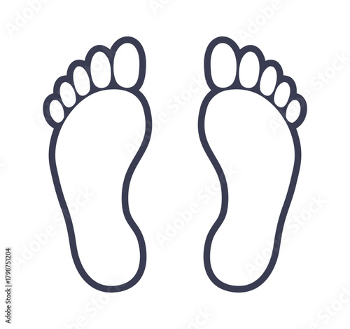 footprint, footstep, sole, human foot, walking, standing, outline, line art, dark blue, graphic, illustration, design, isolated, white background