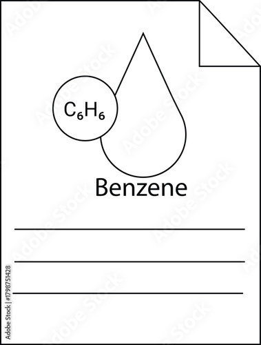 Benzene diagram C6H6 circle teardrop shape Benzene text lines
