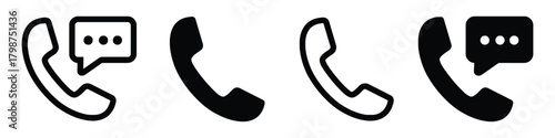 phone, receiver, call, communication, message, speech bubble, icon, set, collection, outline, solid, black, white, graphic, illustration, technology, contact, dialogue, conversation, symbol, design, e