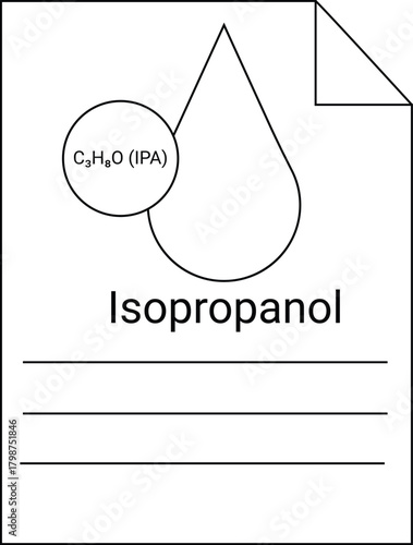 Isopropanol molecule diagram with text lines circle and triangular shapes on a white background