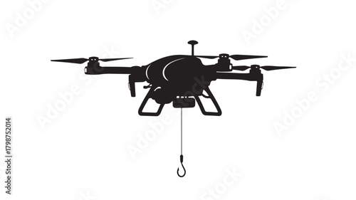 Dramatic drone silhouette with hook dangling down, perfect for security, delivery or rescue concepts, create a sense of innovation with this futuristic icon