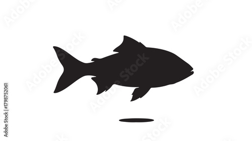Striking black silhouette of a fish swimming gracefully, perfect for ocean life themes, aquatic designs, or minimalist marine art projects, bringing a touch of underwater beauty