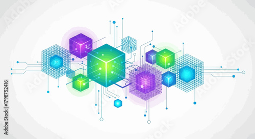 Modern network illustration with glowing cubes for a tech startup or innovative business, perfect for a background or presentation about data and technology