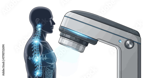 Modern medical scan illustration showing spine health, diagnostics, and innovative technology for a healthy body, perfect for healthcare marketing visuals