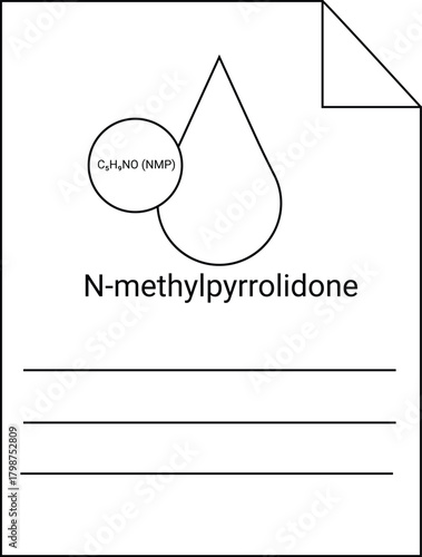 The image is of a drawing depicting chemical compound Nmethylpyrrolidone on a white page with writing lines