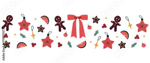 Christmas New Year card horizontal banner poster invitation illustration with christmas decor and sweets