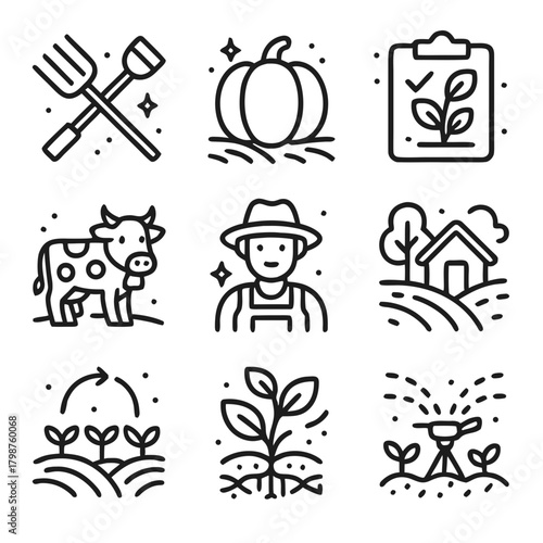 Farmer working with farming tools, crops, animals, and showing agricultural expertise. Ideal for agriculture, farming, and rural lifestyle themes.